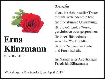 Traueranzeige von Erna Klinzmann  von Magdeburger Volksstimme