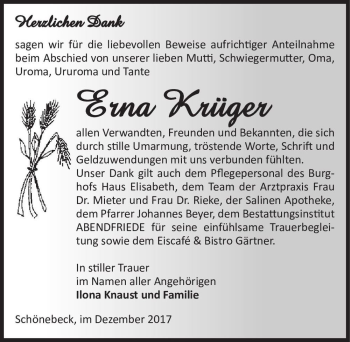Traueranzeige von Erna Krüger  von Magdeburger Volksstimme