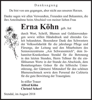 Traueranzeige von Erna Köhn (geb. Ast)  von Magdeburger Volksstimme