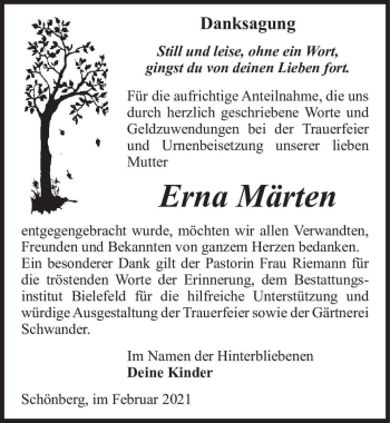 Traueranzeige von Erna Märten  von Magdeburger Volksstimme