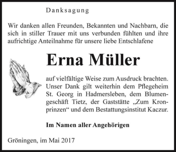 Traueranzeige von Erna Müller  von Magdeburger Volksstimme