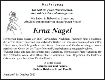 Traueranzeige von Erna Nagel  von Magdeburger Volksstimme