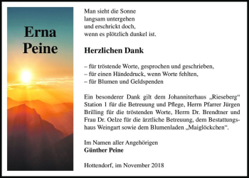 Traueranzeige von Erna Peine  von Magdeburger Volksstimme
