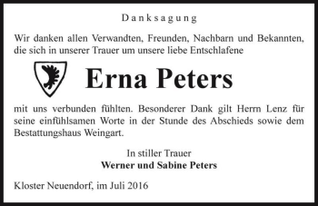 Traueranzeige von Erna Peters  von Magdeburger Volksstimme