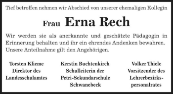 Traueranzeige von Erna Rech  von Magdeburger Volksstimme