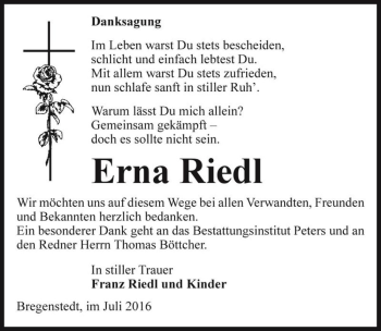 Traueranzeige von Erna Riedl  von Magdeburger Volksstimme