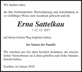 Traueranzeige von Erna Sattelkau  von Magdeburger Volksstimme