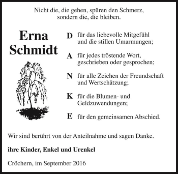 Traueranzeige von Erna Schmidt  von Magdeburger Volksstimme