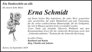 Traueranzeige von Erna Schmidt  von Magdeburger Volksstimme