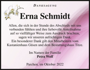 Traueranzeige von Erna Schmidt  von Magdeburger Volksstimme