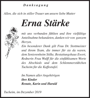 Traueranzeige von Erna Stärke  von Magdeburger Volksstimme