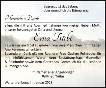 Traueranzeige von Erna Trübe  von Magdeburger Volksstimme