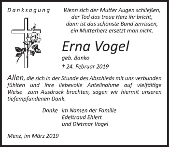 Traueranzeige von Erna Vogel (geb. Banko)  von Magdeburger Volksstimme