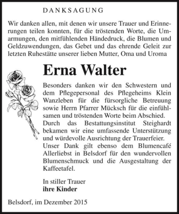 Traueranzeige von Erna Walter  von Magdeburger Volksstimme