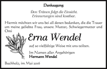 Traueranzeige von Erna Wendel  von Magdeburger Volksstimme