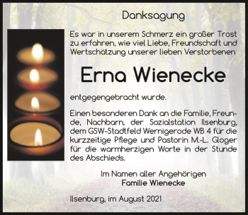 Traueranzeige von Erna Wienecke  von Magdeburger Volksstimme