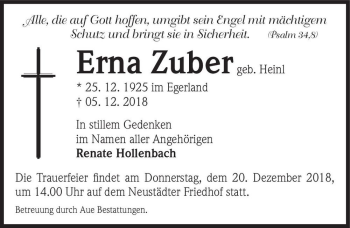 Traueranzeige von Erna Zuber (geb. Heinl)  von Magdeburger Volksstimme