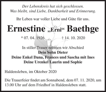 Traueranzeige von Ernestine 