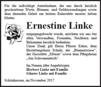 Traueranzeige von Ernestine Linke  von Magdeburger Volksstimme