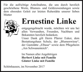Traueranzeige von Ernestine Linke  von Magdeburger Volksstimme
