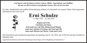 Traueranzeige von Erni Schulze  von Magdeburger Volksstimme