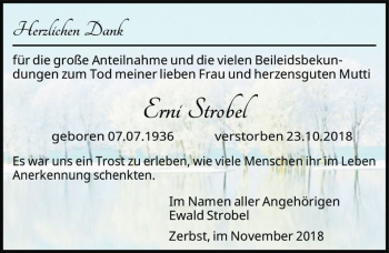 Traueranzeige von Erni Strobel  von Magdeburger Volksstimme