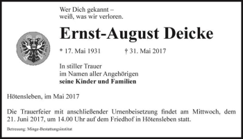 Traueranzeige von Ernst-August Deicke  von Magdeburger Volksstimme