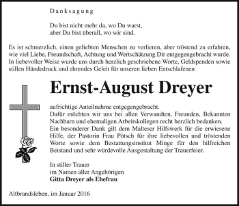 Traueranzeige von Ernst-August Dreyer  von Magdeburger Volksstimme