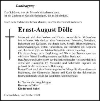 Traueranzeige von Ernst-August Dölle  von Magdeburger Volksstimme