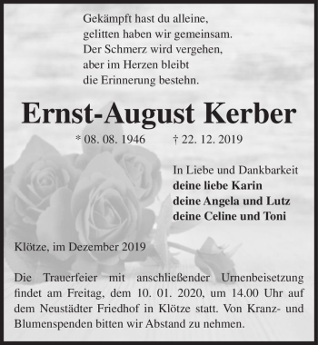 Traueranzeige von Ernst-August Kerber  von Magdeburger Volksstimme