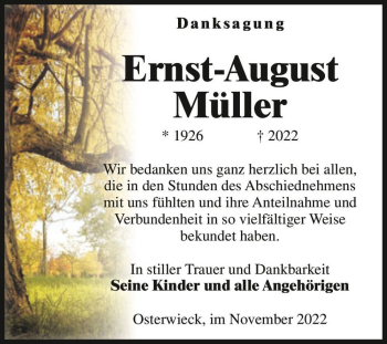 Traueranzeige von Ernst-August Müller  von Magdeburger Volksstimme