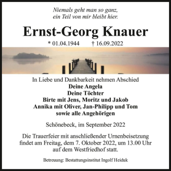 Traueranzeige von Ernst-Georg Knauer  von Magdeburger Volksstimme
