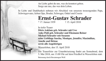Traueranzeige von Ernst-Gustav Schrader  von Magdeburger Volksstimme