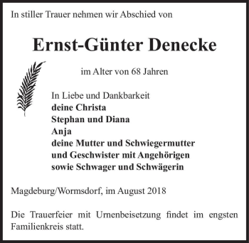 Traueranzeige von Ernst-Günter Denecke  von Magdeburger Volksstimme