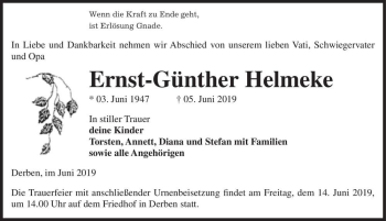 Traueranzeige von Ernst-Günther Helmeke  von Magdeburger Volksstimme
