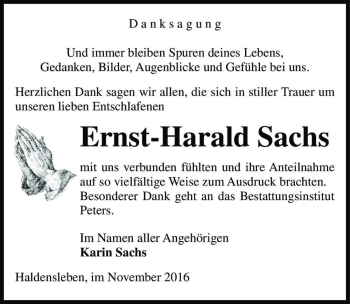 Traueranzeige von Ernst-Harald Sachs  von Magdeburger Volksstimme