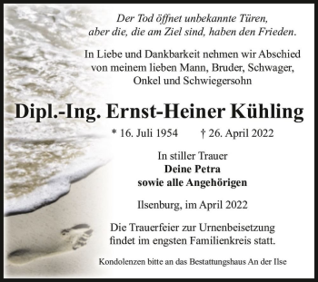 Traueranzeige von Ernst-Heiner Kühling  von Magdeburger Volksstimme
