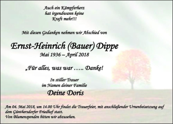 Traueranzeige von Ernst-Heinrich (Bauer) Dippe  von Magdeburger Volksstimme