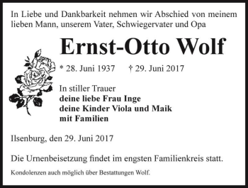 Traueranzeige von Ernst-Otto Wolf  von Magdeburger Volksstimme