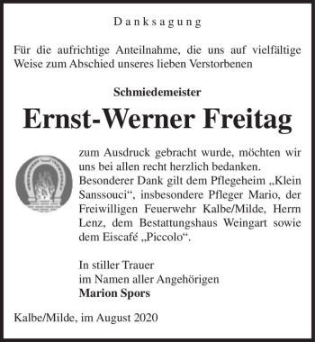 Traueranzeige von Ernst-Werner Freitag  von Magdeburger Volksstimme