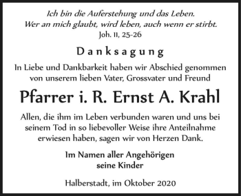 Traueranzeige von Ernst A. Krahl  von Magdeburger Volksstimme
