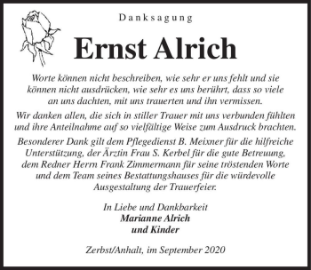 Traueranzeige von Ernst Alrich  von Magdeburger Volksstimme