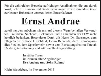 Traueranzeige von Ernst Andrae  von Magdeburger Volksstimme