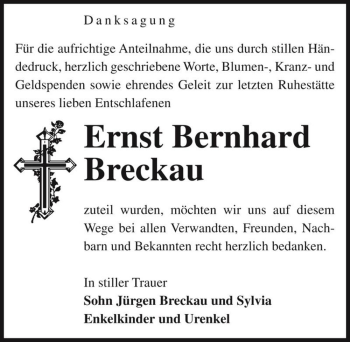 Traueranzeige von Ernst Bernhard Breckau  von Magdeburger Volksstimme