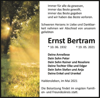 Traueranzeige von Ernst Bertram  von Magdeburger Volksstimme