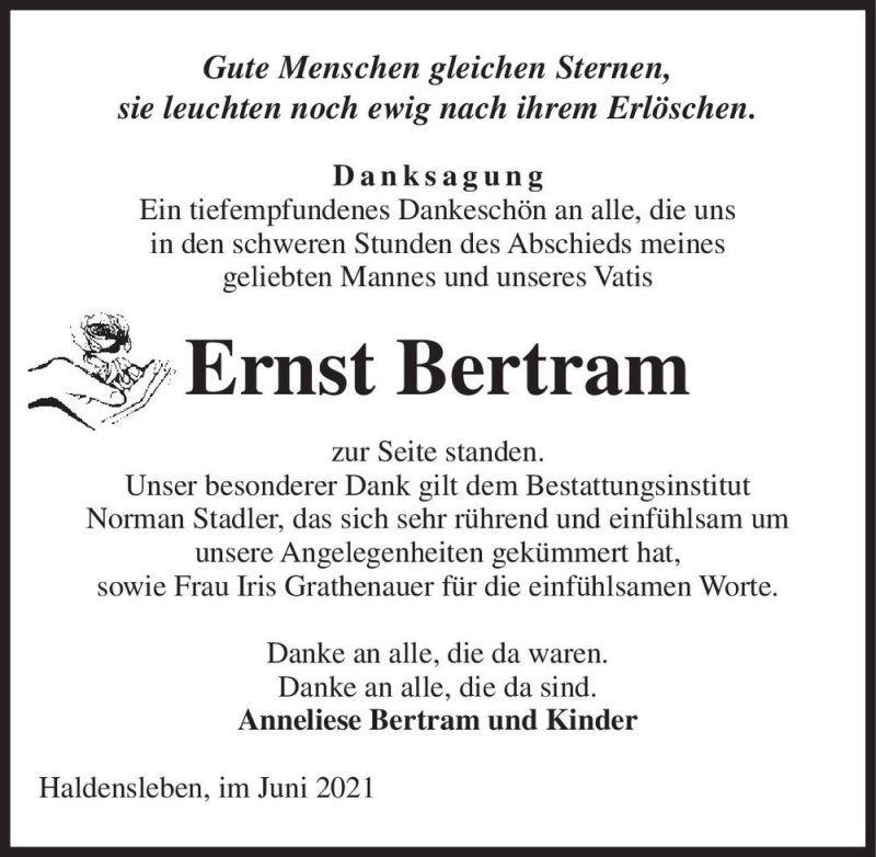  Traueranzeige für Ernst Bertram  vom 03.07.2021 aus Magdeburger Volksstimme