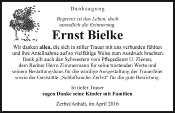 Traueranzeige von Ernst Bielke  von Magdeburger Volksstimme