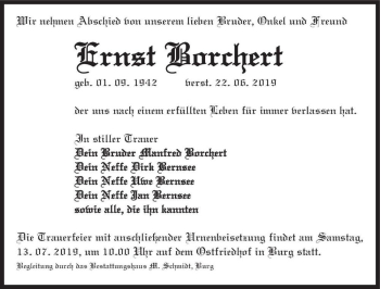 Traueranzeige von Ernst Borchert  von Magdeburger Volksstimme