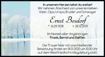 Traueranzeige von Ernst Bosdorf  von Magdeburger Volksstimme