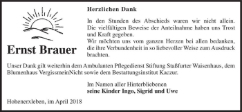 Traueranzeige von Ernst Brauer  von Magdeburger Volksstimme